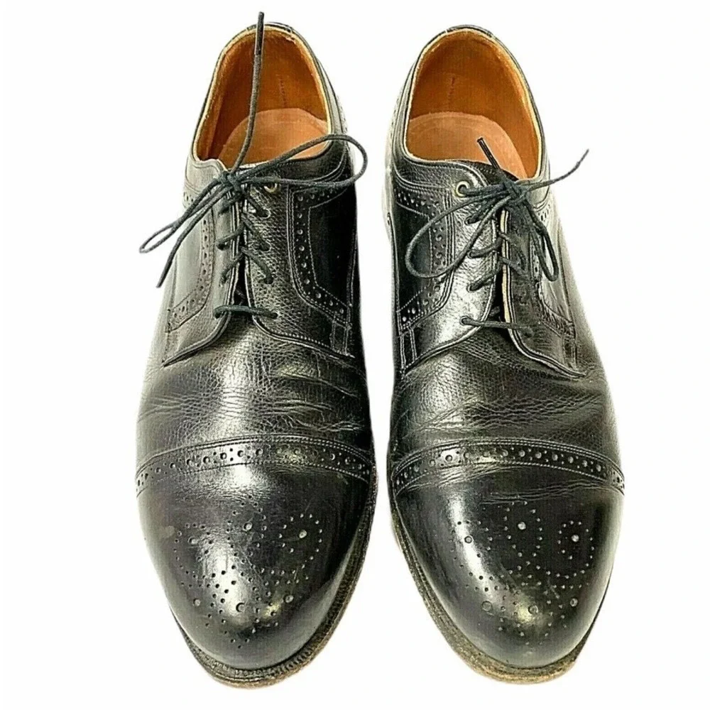 Johnston  Murphy Aristocraft Mens 12 D Black Leather Cap Toe Brogue Oxford Shoes